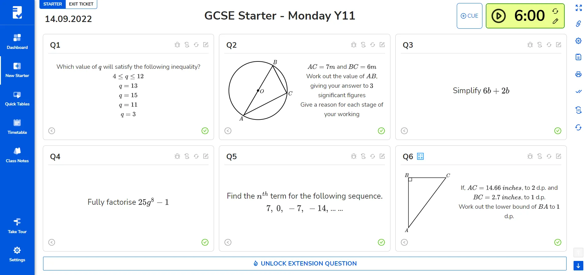 Screenshot of the MathsPlanner application
