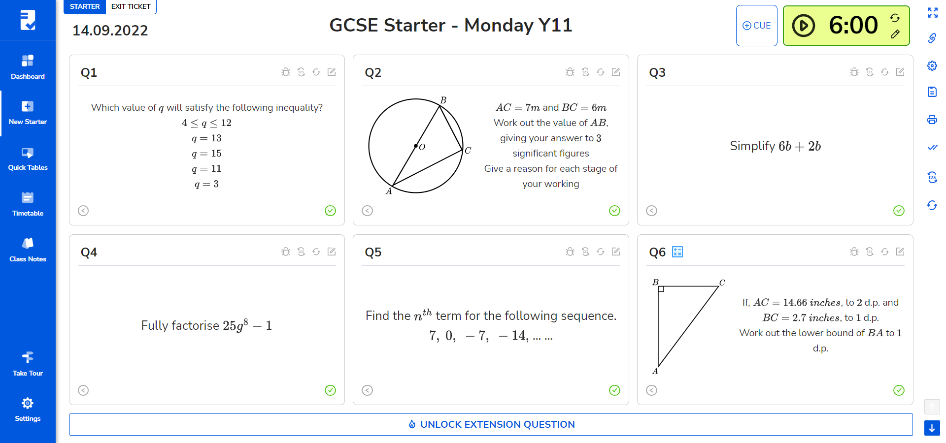 Screenshot of the Maths Planner application