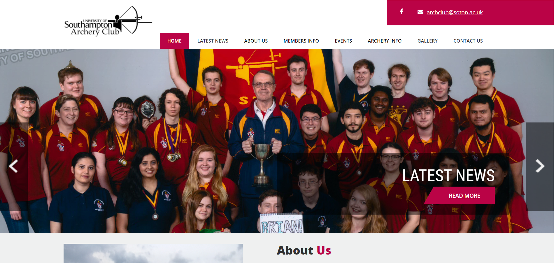 Screenshot of the Southampton University Archery Club Website application